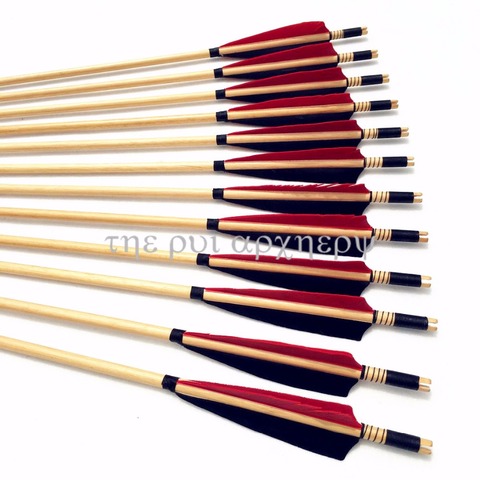 For Traditional Archery Longbow & Recurve Bow 6/12/24Pcs wooden Arrows Fletching Turkey Feather ► Photo 1/5