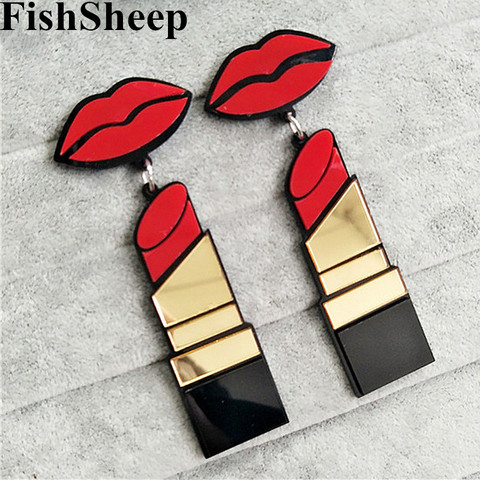FishSheep New Fashion Acrylic Red Mouth Lips Lipstick Drop Earrings For Women Hip-Hop Geometric Long Earring Nightclub Jewelry ► Photo 1/6