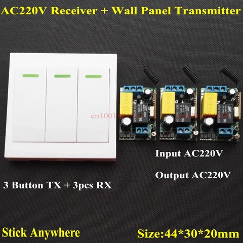 AC 220V 3 Way Channel Remote Control Switch + Wall Panel Wall Transmitter Remote Home Room Stairway Light Lamp Bulb LED RX TX ► Photo 1/5