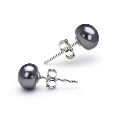 Real freshwater pearl silver color stud earrings, black natural pearls earrings for women size 7mm and 8mm ► Photo 1/5