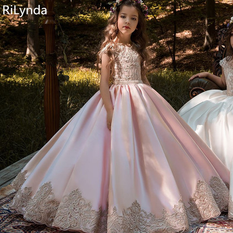 New Flower Girls Dresses High Quality Lace Appliques Beading Ball Gowns Beading Floor Length Pageant First Communion Dresses ► Photo 1/5