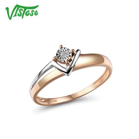 VISTOSO Pure 14K 585 Two-Tone Gold Sparkling Illusion-Set Miracle Plate Diamond Ring For Women Anniversary Trendy Fine Jewelry ► Photo 1/6