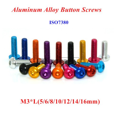 10pcs M3 Aluminum Alloy Button Screws M3*5/6/8/10/12/14/16mm Aluminum Hex Socket Round head Screws Bolts Anodized 11 color ► Photo 1/6
