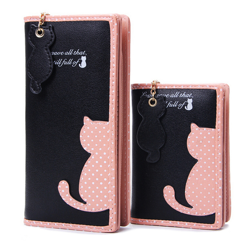 Fashion Women Wallets Zipper Lady Handbags Clutch Coin Purse Cards Holder PU Leather Brand Cat Woman Wallet Moneybags Burse Bags ► Photo 1/6
