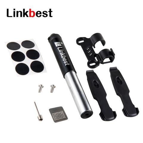 Linkbest Mini Bike Pump-Flexible Hose For Presta And Schrader Valve ,130 PSI, Compact & Lightweight-Tire Repair Kit Included ► Photo 1/1