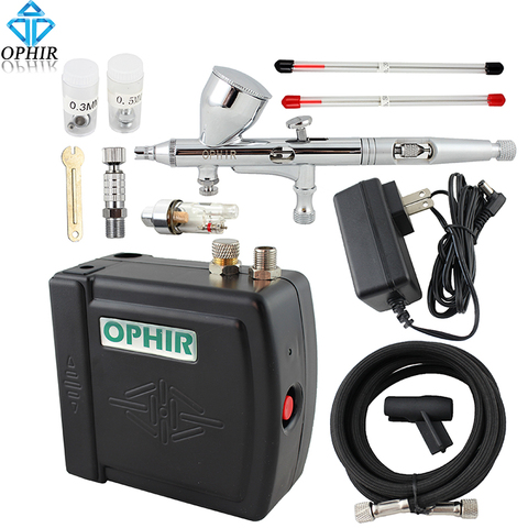 OPHIR 12V Mini Airbrush Compressor Set for Nail Art /Cake 3 Tips Dual Action Airbrush Kit with Compressor_AC003B+AC070+AC011 ► Photo 1/6