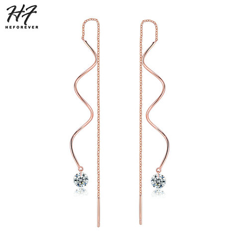 Simple Spiral Ear Line Earrings For Women AAA+ Cubic Zirconia Rose Gold Color Fashion Earings Jewelry Xmas Gift KC170 ► Photo 1/6