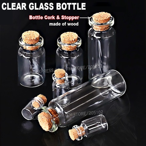 1-25ml Empty Clear Glass Bottles Jars Vial with Cork Stopper for DIY Wish Message Sample Perfume container Nail Art bead reagent ► Photo 1/4