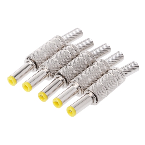 5 Pcs/1 Set Silver Metal 5.5mmx2.1mm DC Power Male Plug Jack Adapter Connector with Yellow Head DC Power Male Plug ► Photo 1/6