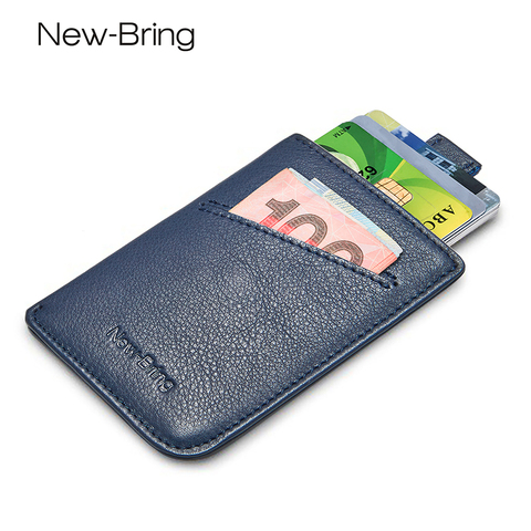 NewBring Slim Leather Wallet Men Credit Card & ID Holders Compact Mini Purse Cash Women Card Holder Sleeve Purse Blue Black ► Photo 1/6