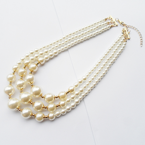 2022 New style 3 layers strand handmade short pearl necklace,Gold-color 3R pearl beads neck clavicle necklace for women ► Photo 1/6