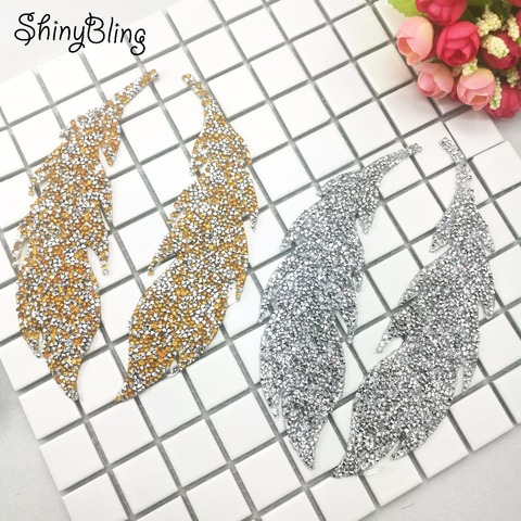 2022 New Fun Rhinestones Leaves feather Embroidered Patch Iron on Sewing Crystal Applique For Jeans Clothing Decorations ► Photo 1/5