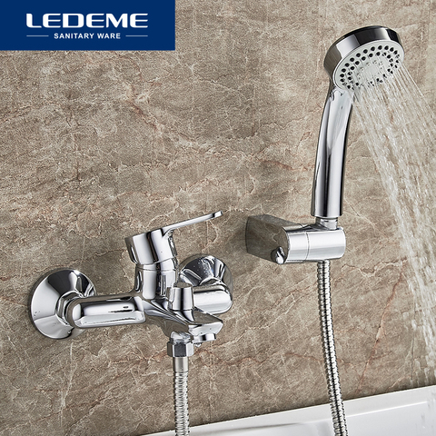 LEDEME Bathtub Faucet 1 set for Bathroom Outlet Pipe Chrome Plated Bath Bathtub Faucets Surface Brass inside Faucets Head L3003 ► Photo 1/6