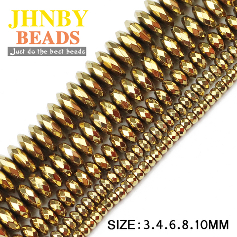 JHNBY Faceted Flat Round Hematite ball 3/4/6/8/10mm Natural Stone ore Gold 7 colors Loose beads for Jewelry bracelets Making DIY ► Photo 1/6