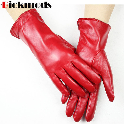 Color Sheepskin Gloves Women's Genuine Leather Fashion Straight Wool Lining Spring and Autumn Warm Outdoor Travel Driving ► Photo 1/6