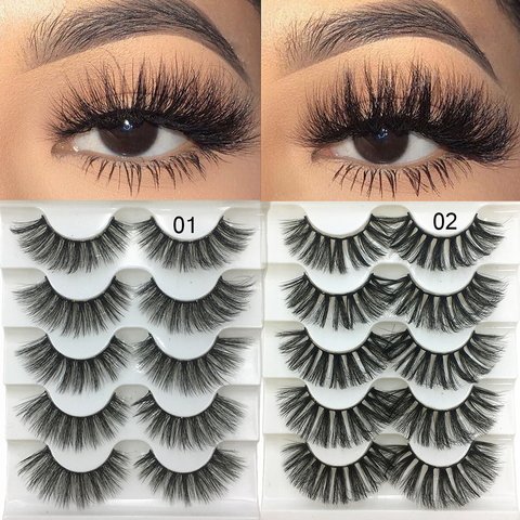 5 Pairs 2 Styles 3D Faux Mink Hair Soft False Eyelashes Fluffy Wispy Thick Lashes Handmade Soft Eye Makeup Extension Tools ► Photo 1/6
