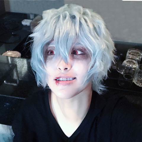 Anime My Hero Academia Boku no Hiro Akademia Shigaraki Tomura Wigs Short Gray Blue Mixed Curly Cosplay Wig + Wig Cap ► Photo 1/6