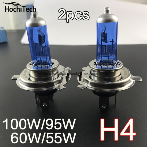 H4 12V 100/90W or 65W/50W Halogen Bulb 2 PCS(1 Pair) 6000K or 4300K  Xenon Dark Blue Glass Car HeadLight Lamp Super White yellow ► Photo 1/6