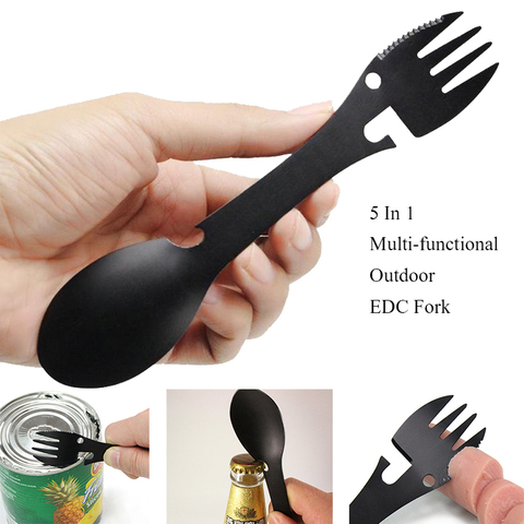 Outdoor Survival Tools 5 in 1 Camping Multi-functional EDC Kit Practical Fork Knife Spoon Bottle/Can Opener ► Photo 1/6