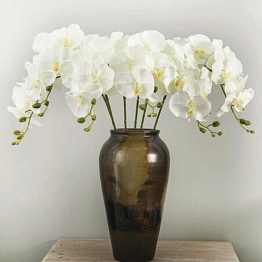 1 Pc Artificial Silk White Orchid Flowers Butterfly Moth Fake Flower for Wedding