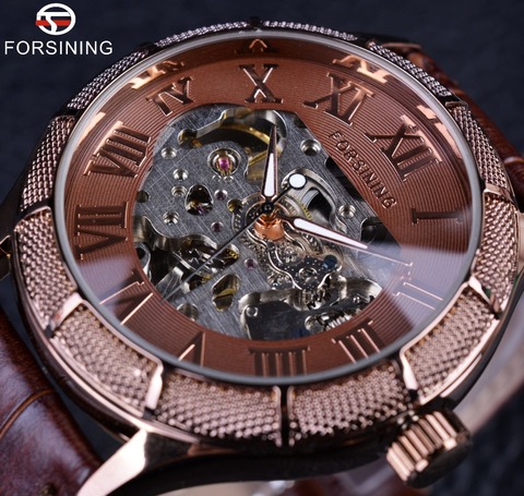 Forsining Skeleton Watch Transparent Roman Number Watches Men Luxury Brand Mechanical Men Big Face Watch Steampunk Wristwatches ► Photo 1/6