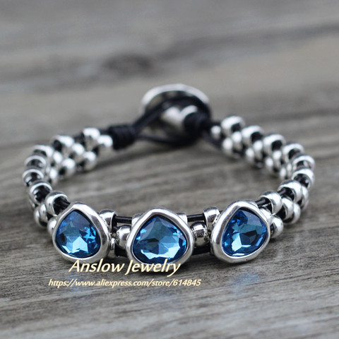 Anslow Best Selling Brand Vintage Retro Handmade Charm Couple DIY Crystal Heart Bracelets For Women Mother Day Gift LOW0737LB ► Photo 1/6