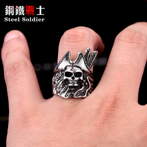 Steel soldier drop shipping wholesale Pirate Skeleton Men's Caribbean Captain ring stainless steel viking jewelry ► Photo 1/1