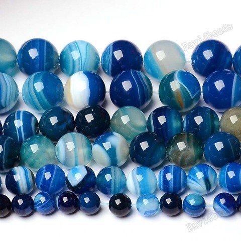 DIY Accessories Crystal Jewelry Natural Blue Striped Agat Semi-Finished  loose Beads Separated 4 6 8 10 12mm ► Photo 1/1