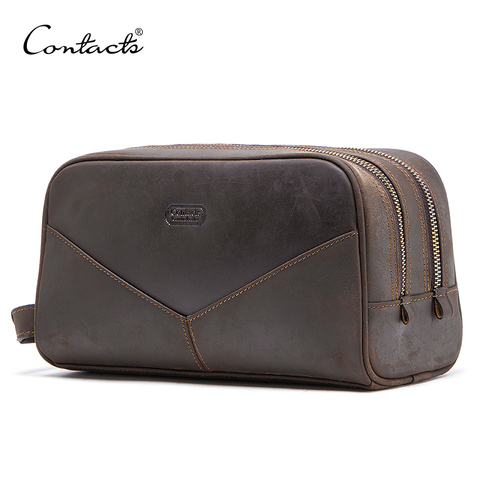 CONTACT'S crazy horse genuine leather men cosmetic bag travel toiletry bag big capacity wash bags man's make up bags organizer ► Photo 1/6