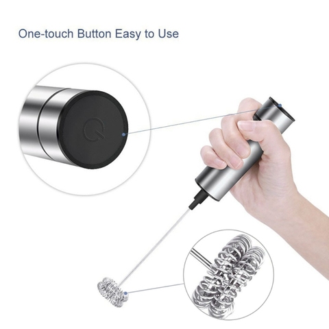 Powerful Electric Milk Frother With 2pcs Stainless Steel Spring Whisk Foam Maker ► Photo 1/6