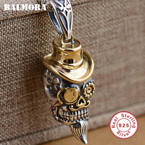 BALMORA Real 925 Sterling Silver Punk Skull Charm Pendants for Necklace for Men Women Vintage Cool Fashion Jewelry Without Chain ► Photo 1/6