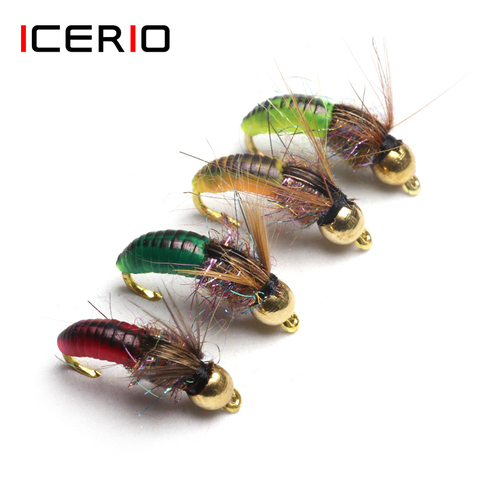 ICERIO 8PCS #12 Brass Bead Head Fast Sinking Nymph Scud Bug Worm Flies Trout Fly Fishing Lure Bait ► Photo 1/6