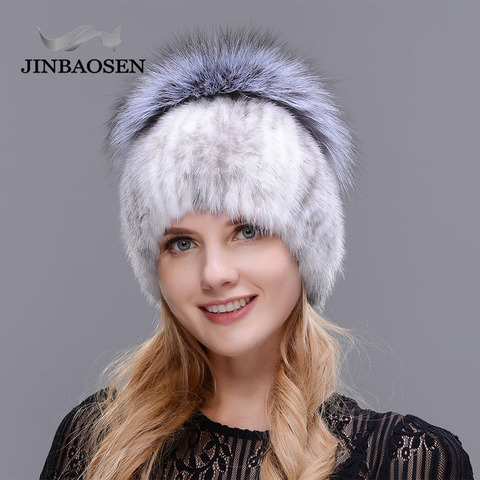 JINBAOSEN  Russian style winter female fur hat mink fur plus fox fur stitching knit liner fur ski hat free shipping ► Photo 1/6