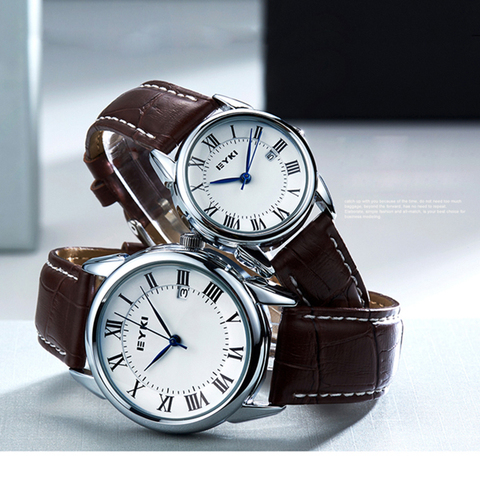 EYKI Brand Couple Watches Women Calendar Big Dial Quartz Watch Men Leather PU Waterproof Wristwatch Clock Relogio Reloj ► Photo 1/6