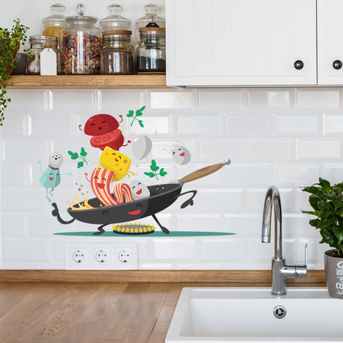 Cartoon Happy Pan Kitchen Wall Sticker, Removable Decals For Kitchen Cabinets