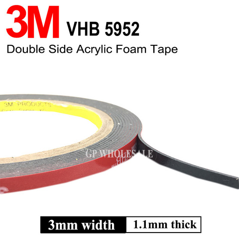 3M VHB 5952 Black Heavy Duty Mounting Tape Double Sided Adhesive Acrylic Foam Tape 3mm width x3 meters length x1.1mm thickness ► Photo 1/1