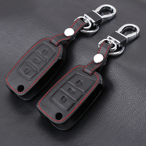 Genuine Leather Car Remote Key Cover Case For Skoda Octavia 1 2 3 A5 A7 Kodiaq Karoq 2017 Rapid Fabia Superb Yeti Accessories ► Photo 1/6
