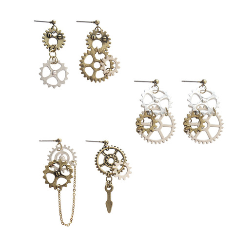 Steampunk Gears Alarm Clock Circle Earrings For Women Brincos Antique Bronze Vintage Gold Silver Link Chain Steam Punk Earrings ► Photo 1/6