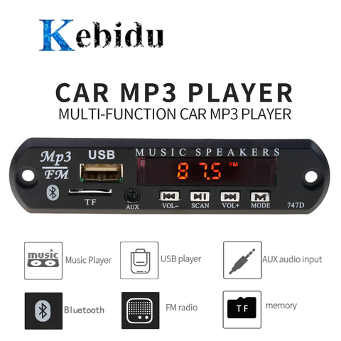 KEBIDU Universal MP3 WMA Decoder Board Wireless Bluetooth 5V 12V USB SD(TF) AUX FM Radio Audio Module With remote For Car DIY ► Photo 1/6