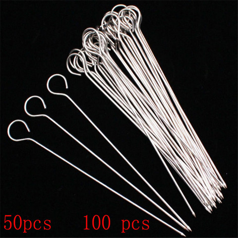 50pcs 100pcs BBQ needle Meat string sign bbq grills barbecue stainless steel skewers Barbecue tools Kebab Sticks Outdoor Tools ► Photo 1/6