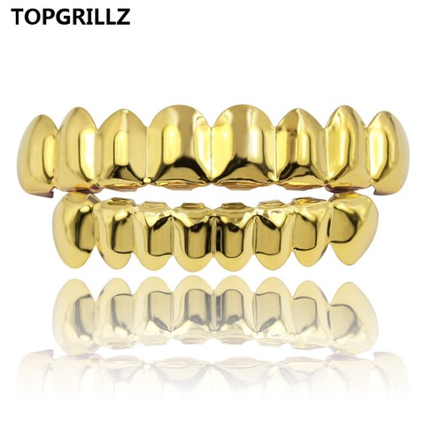 TOPGRILLZ 8/8 Hip Hop Teeth Grillz Set Gold Silver Color Top &  Bottom Body Jewelry  Punk Cosplay Party Tooth Grills Gifts ► Photo 1/6