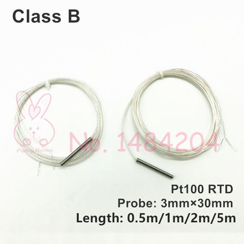 2x Class B PT100 Temperature sensor 3mm*30mm Platinum Resistance RTD probe 0.5m 1m 2m 5m -40 ~ 400C Degree Grade B ► Photo 1/4