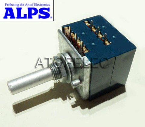 Japan ALPS RK27 Volume LOG Stereo Potentiometer 2-gang Dual 10K/20K/50K/100K/250K/500K Slotted Shaft ► Photo 1/3