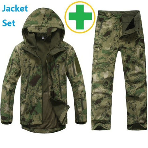 New Shark skin  Outdoor Hunting Camping Waterproof Windproof Polyester Coats Jacket Hoody TAD softshell Jacket+pants ► Photo 1/6