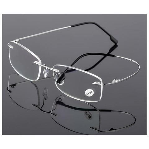 New Ultra light Flexible Memory Rimless Titanium Reading Glasses With Leather Pouch  +1.00,+1.50,+2.00,+2.50,+3.00,+3.50+4.0 A1 ► Photo 1/6