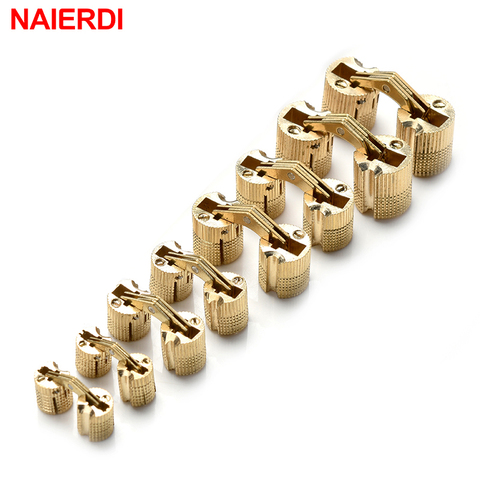 NAIERDI Copper Brass Furniture Hinges 8-18mm Cylindrical Hidden Cabinet Concealed Invisible Door Hinges For Hardware Gift Box ► Photo 1/6