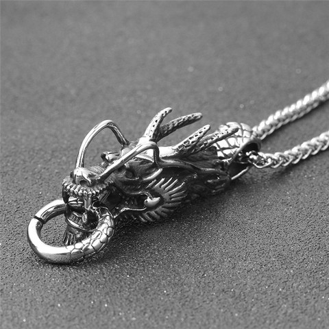ZORCVENS 2022 New Punk Retro Jewelry Silver Color Dragon Pendant Necklace Stainless steel for Man Gift Drop Shipping ► Photo 1/6
