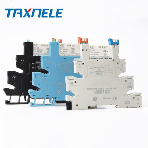HF41F 12V 24V Integrated PCB Mount Power Relay With Relay Holder Voltage Contact Relay Module Set DIN RAIL ► Photo 1/6