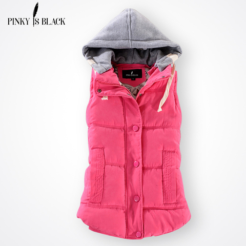 Pinky Is Black Autumn Winter Fashion Cotton Vest Women Patchwork Sleeveless Hooded Collar Casual Coat Colete Feminino Waistcoat ► Photo 1/5