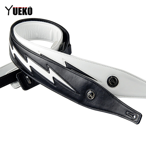 YUEKO black white High quality Leather Guitar Strap unique Lightning Comfortable Acoustic Electric Bass Strap Guitar Accessories ► Photo 1/6